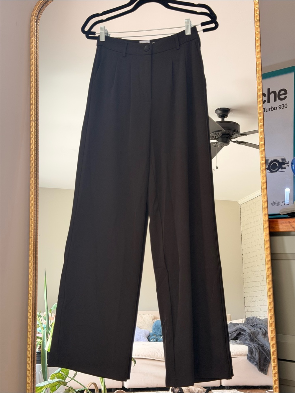 Princess Polly Black Pleated Wide-Leg Trousers Size 6